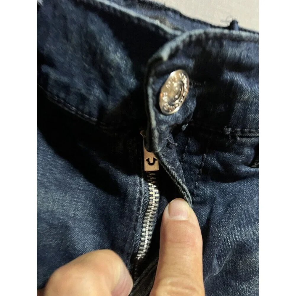 True Religion‎ Geno Relaxed Slim Jeans Mens 34x25 Blue Dark Wash Flap Pockets.